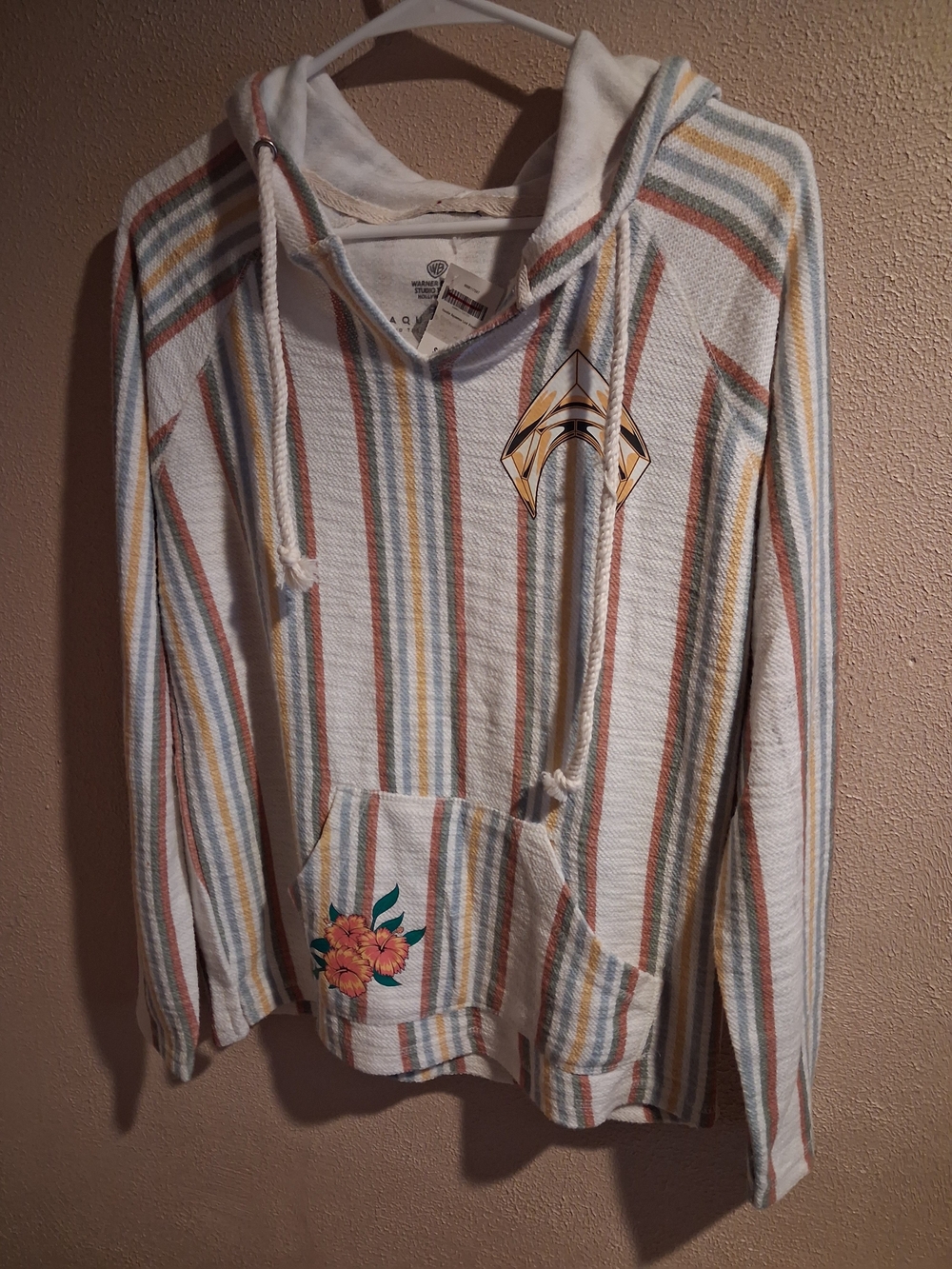 Warner Bros. NWT Aquaman Printed Striped Popover Terry Hoodie XS